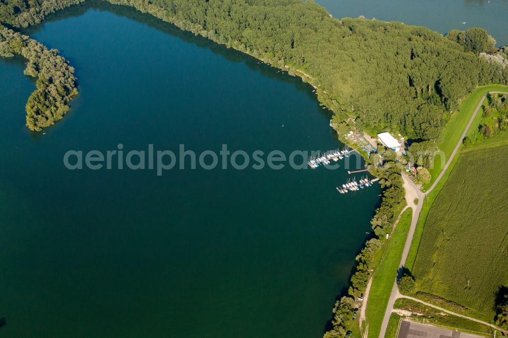 Aerial image Wörth am Rhein - Pleasure boat marina with docks and moorings on the shore area of Segelclub RKC Woerth e.V. in Woerth am Rhein in the state Rhineland-Palatinate, Germany