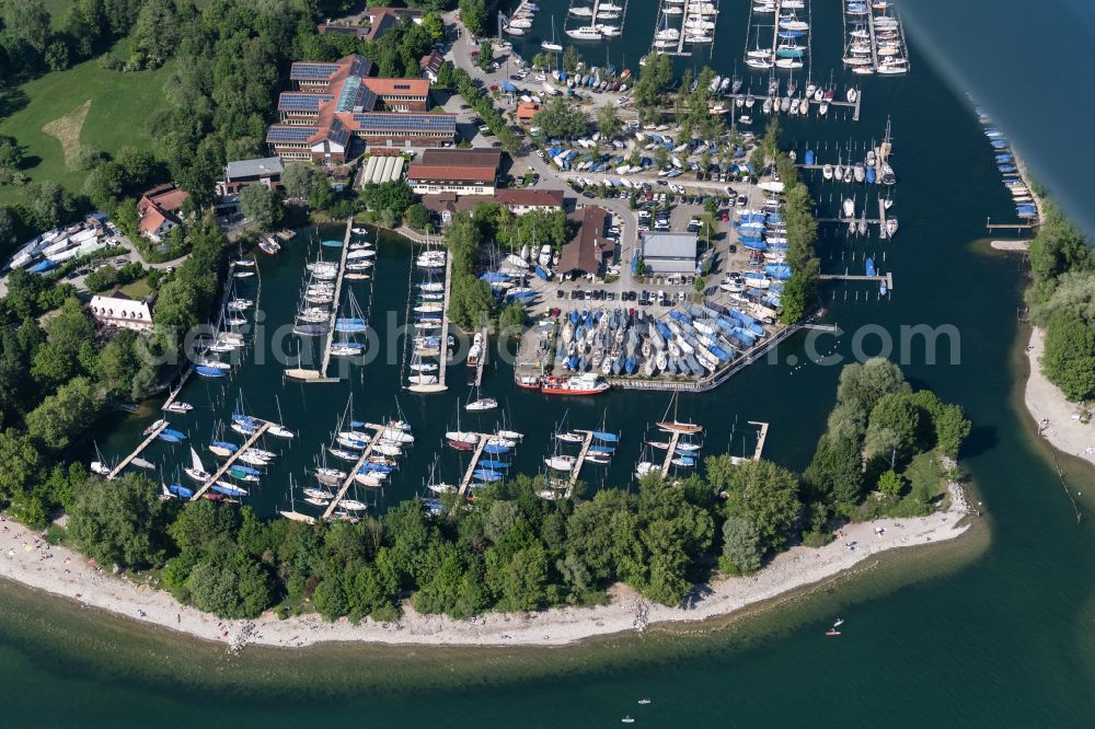 Aerial image Langenargen - Pleasure boat marina with docks and moorings on the shore area of Bodensee BMK Yachthafen Langenargen in Langenargen at Bodensee in the state Baden-Wuerttemberg, Germany