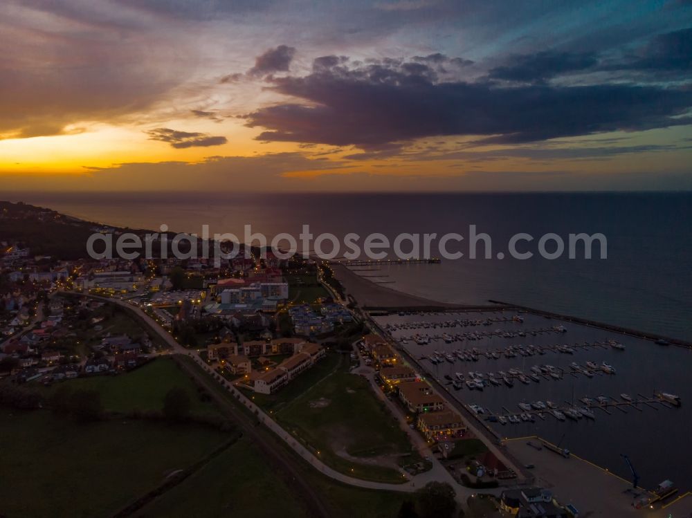 Kühlungsborn from above - Pleasure boat marina with docks and moorings on the shore area of Baltic Sea in Kuehlungsborn in the state Mecklenburg - Western Pomerania, Germany