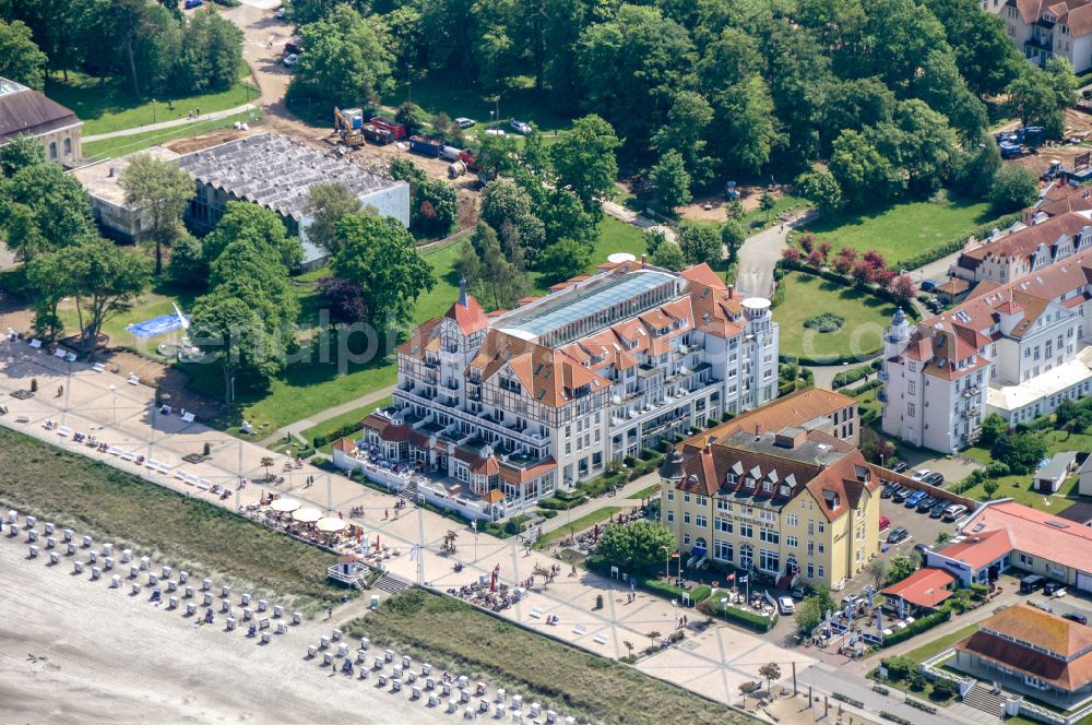 Ostseebad Kühlungsborn from the bird's eye view: Pleasure boat marina with docks and moorings on the shore area of Baltic Sea on street Hafenstrasse in Ostseebad Kuehlungsborn Hafenstrasse in the state Mecklenburg - Western Pomerania, Germany