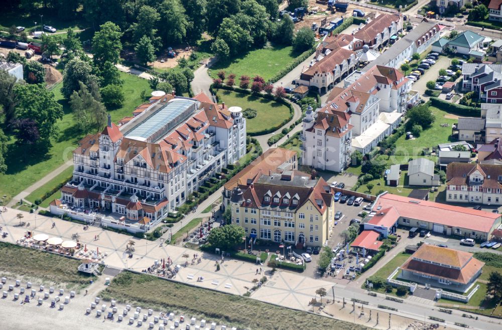 Aerial image Ostseebad Kühlungsborn - Pleasure boat marina with docks and moorings on the shore area of Baltic Sea on street Hafenstrasse in Ostseebad Kuehlungsborn Hafenstrasse in the state Mecklenburg - Western Pomerania, Germany