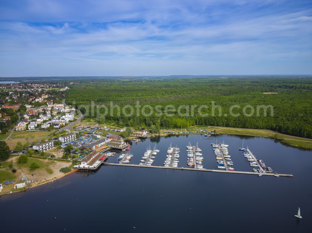 Aerial image Markkleeberg - Pleasure boat marina with docks and moorings on the shore area Yachthafen Cospudener Yacht Club Markkleeberg e.V. in the district Lauer in Markkleeberg in the state Saxony, Germany