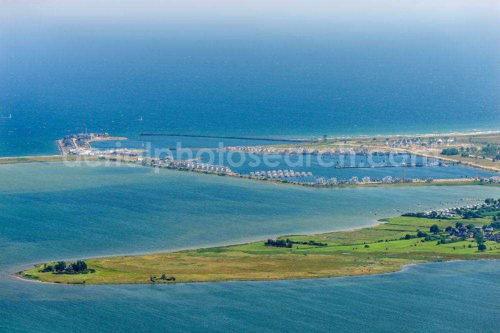 Kappeln from above - Pleasure boat marina with docks and moorings on the shore area Ostsee in Kappeln in the state Schleswig-Holstein, Germany