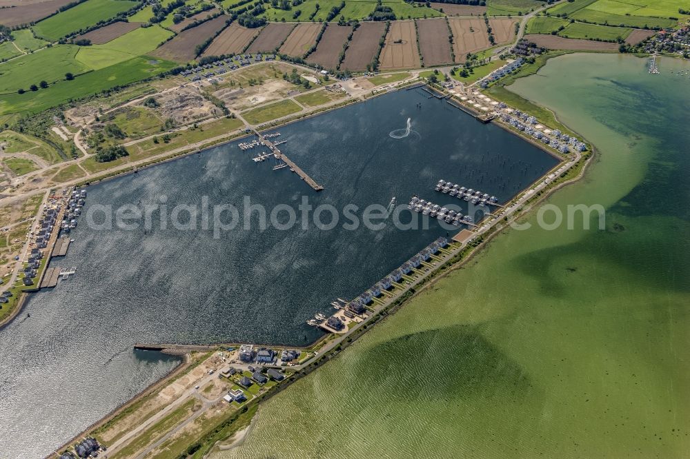 Kappeln from the bird's eye view: Pleasure boat marina with docks and moorings on the shore area Ostsee in Kappeln in the state Schleswig-Holstein, Germany