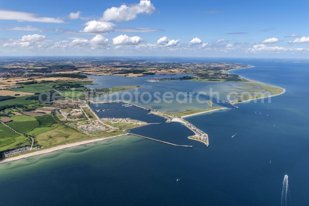 Kappeln from above - Pleasure boat marina with docks and moorings on the shore area Ostsee in Kappeln in the state Schleswig-Holstein, Germany