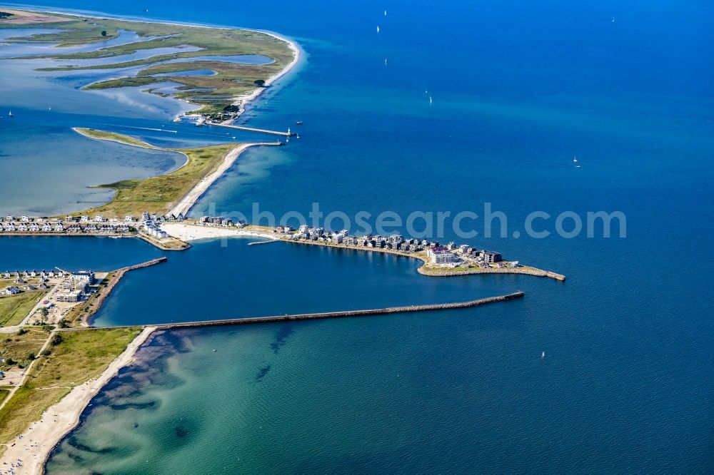 Kappeln from above - Pleasure boat marina with docks and moorings on the shore area Ostsee in Kappeln in the state Schleswig-Holstein, Germany