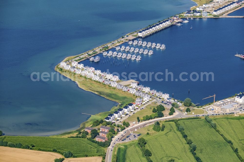 Aerial image Kappeln - Pleasure boat marina with docks and moorings on the shore area Ostsee in Kappeln in the state Schleswig-Holstein, Germany