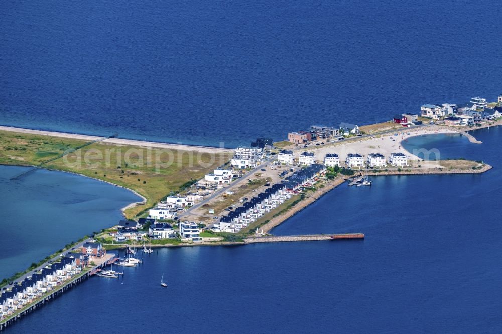 Kappeln from above - Pleasure boat marina with docks and moorings on the shore area Ostsee in Kappeln in the state Schleswig-Holstein, Germany