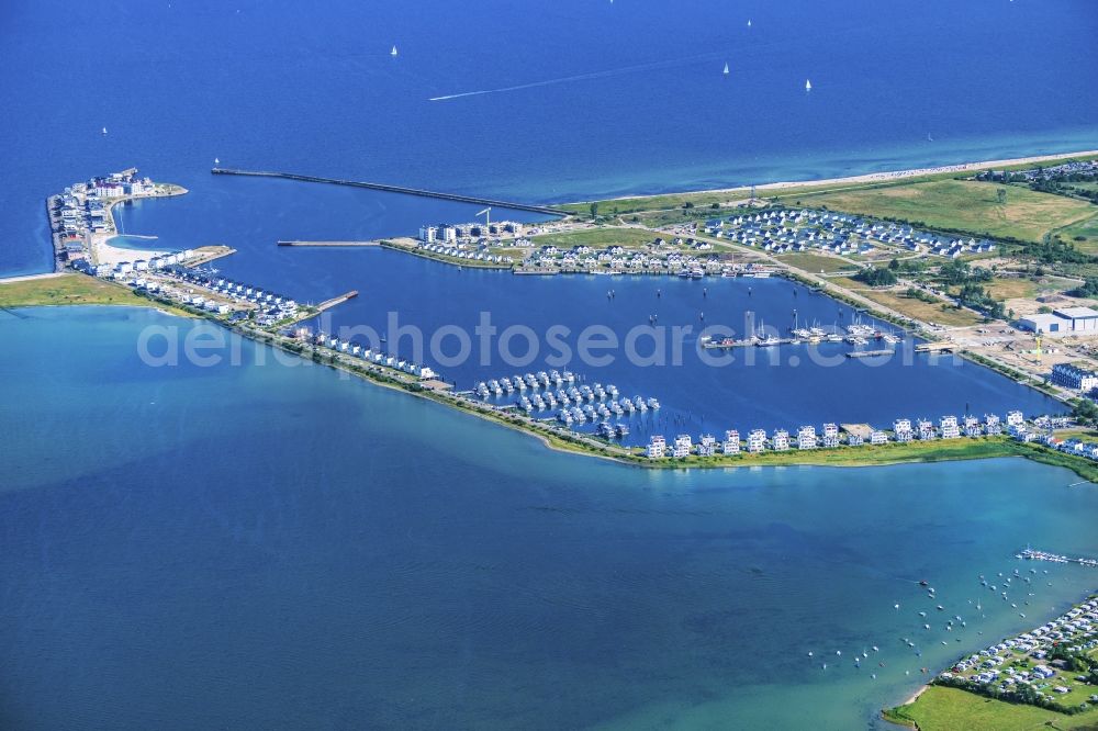 Kappeln from above - Pleasure boat marina with docks and moorings on the shore area Ostsee in Kappeln in the state Schleswig-Holstein, Germany