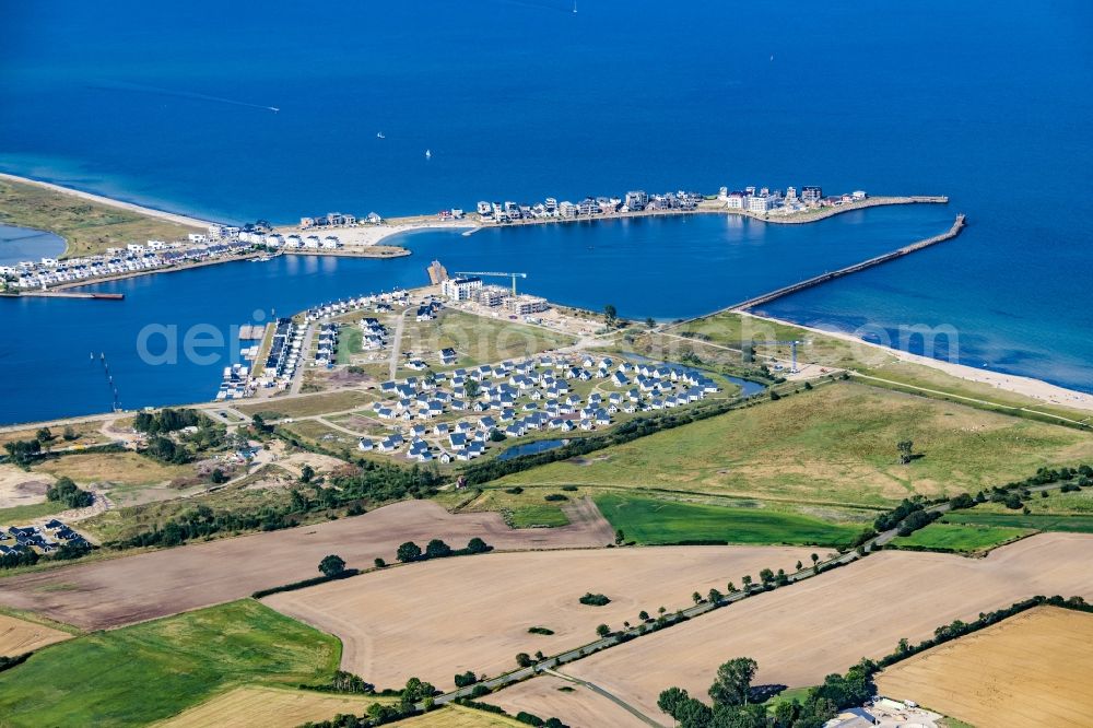 Kappeln from above - Pleasure boat marina with docks and moorings on the shore area Ostsee in Kappeln in the state Schleswig-Holstein, Germany