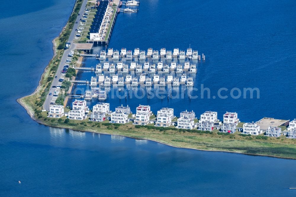 Kappeln from above - Pleasure boat marina with docks and moorings on the shore area Ostsee in Kappeln in the state Schleswig-Holstein, Germany