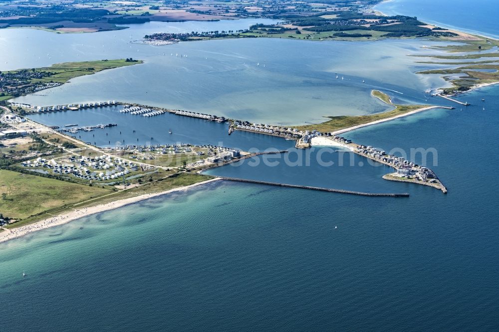 Aerial image Kappeln - Pleasure boat marina with docks and moorings on the shore area Ostsee in Kappeln in the state Schleswig-Holstein, Germany