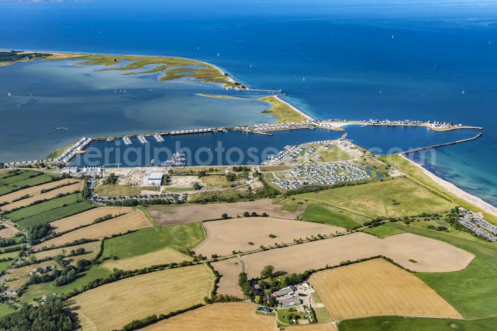 Kappeln from the bird's eye view: Pleasure boat marina with docks and moorings on the shore area Ostsee in Kappeln in the state Schleswig-Holstein, Germany