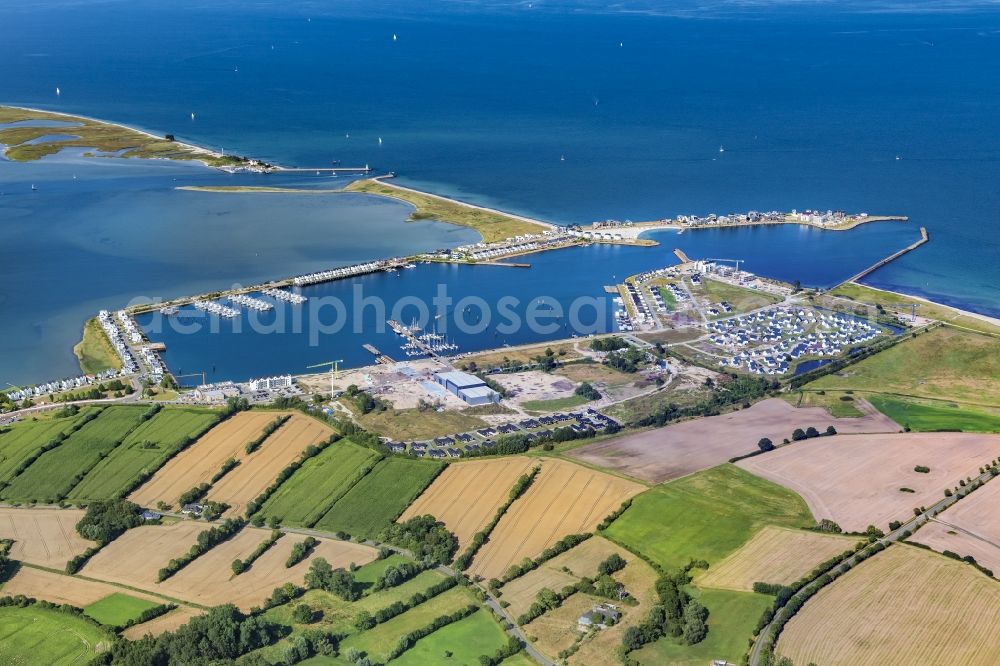 Aerial image Kappeln - Pleasure boat marina with docks and moorings on the shore area Ostsee in Kappeln in the state Schleswig-Holstein, Germany