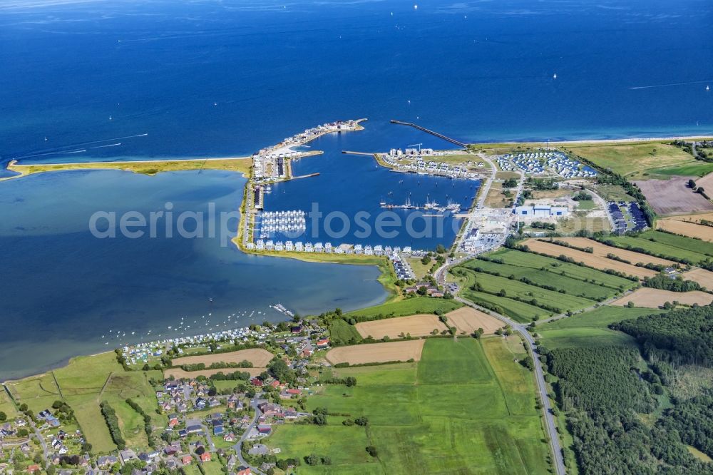 Kappeln from the bird's eye view: Pleasure boat marina with docks and moorings on the shore area Ostsee in Kappeln in the state Schleswig-Holstein, Germany