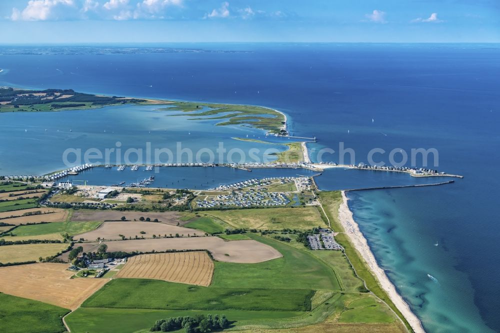 Aerial image Kappeln - Pleasure boat marina with docks and moorings on the shore area Ostsee in Kappeln in the state Schleswig-Holstein, Germany