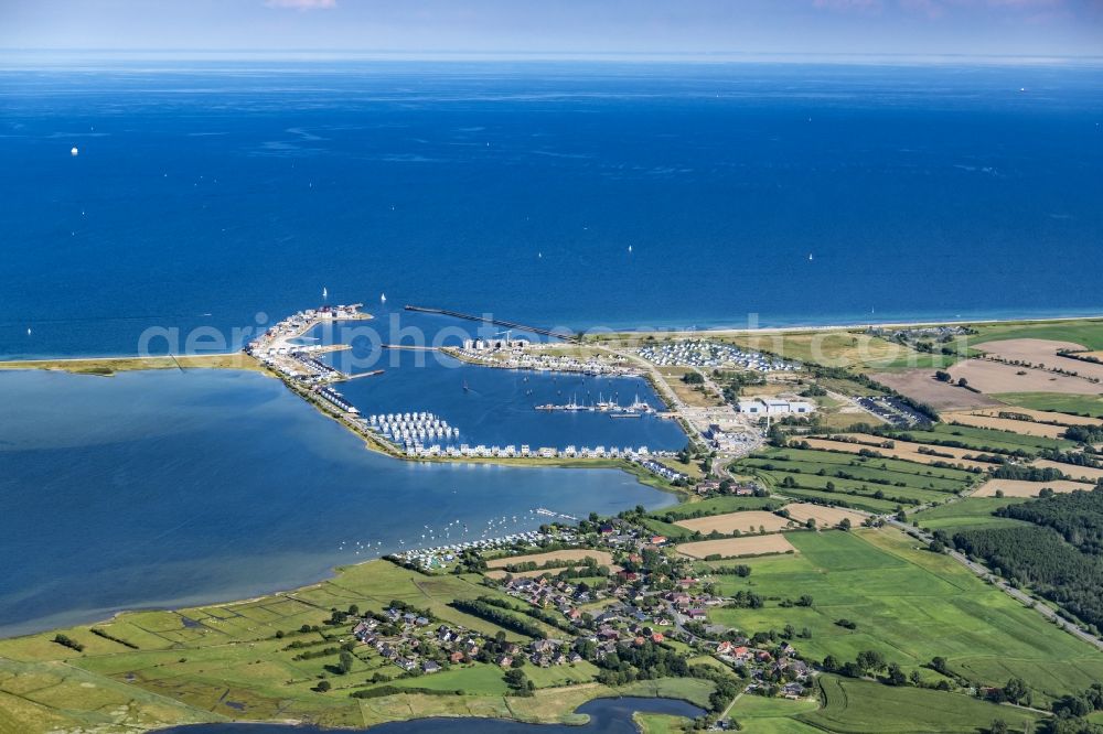 Kappeln from above - Pleasure boat marina with docks and moorings on the shore area Ostsee in Kappeln in the state Schleswig-Holstein, Germany