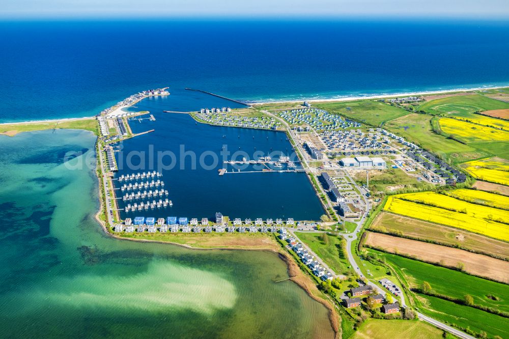 Kappeln from the bird's eye view: Pleasure boat marina with docks and moorings on the shore area Ostsee in Kappeln in the state Schleswig-Holstein, Germany