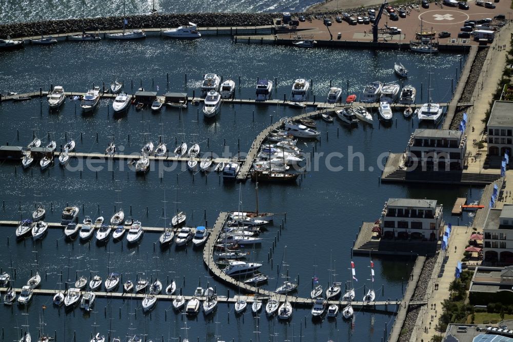 Rostock from above - Pleasure boat marina with docks and moorings on the shore area of baltic see in Rostock in the state Mecklenburg - Western Pomerania