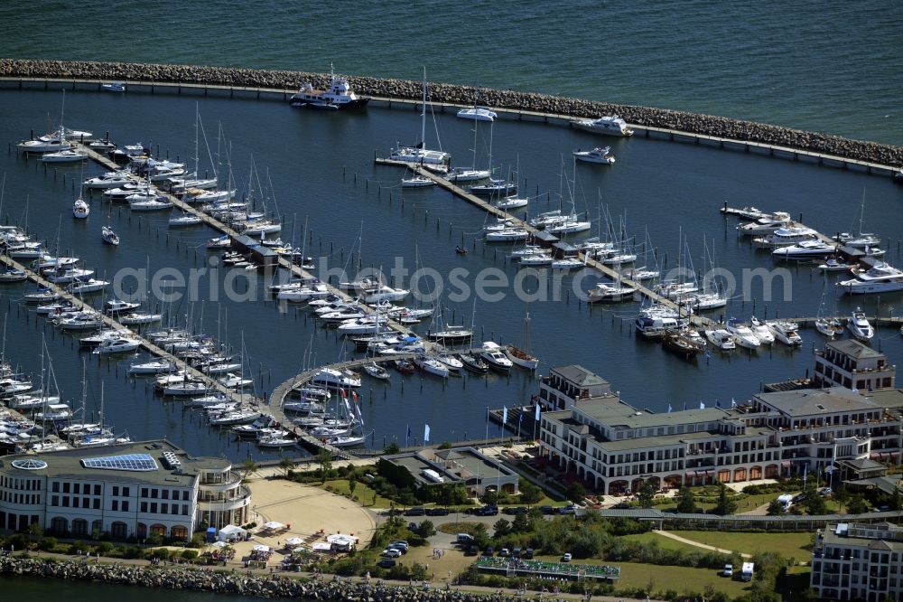 Aerial image Rostock - Pleasure boat marina with docks and moorings on the shore area of baltic see in Rostock in the state Mecklenburg - Western Pomerania