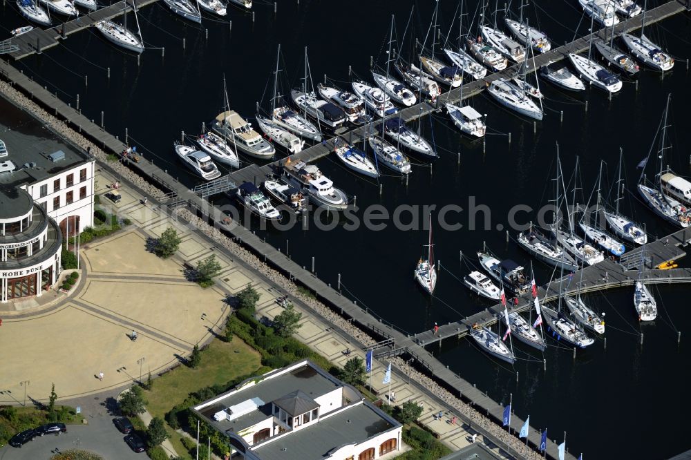 Rostock from above - Pleasure boat marina with docks and moorings on the shore area of baltic see in Rostock in the state Mecklenburg - Western Pomerania