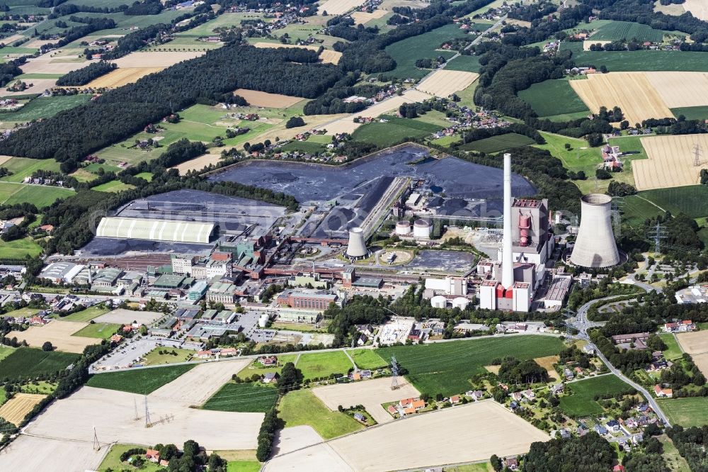 Ibbenbüren from above - Zeche Oeynhausen on power plants and exhaust towers of thermal power station in the district Schafberg in Ibbenbueren in the state North Rhine-Westphalia, Germany