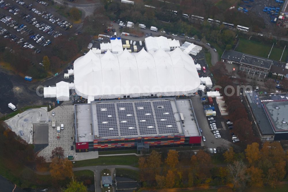 Göttingen from above - Tent construction for trade fair Profi Service Tage 2016 at the venue Schuetzenplatz in Goettingen in the state Lower Saxony