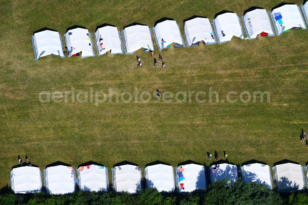 Mönsheim from above - Tent construction and assembly at the venue Konficamp of Konficamp of CVJM Moensheim in Moensheim in the state Baden-Wurttemberg, Germany