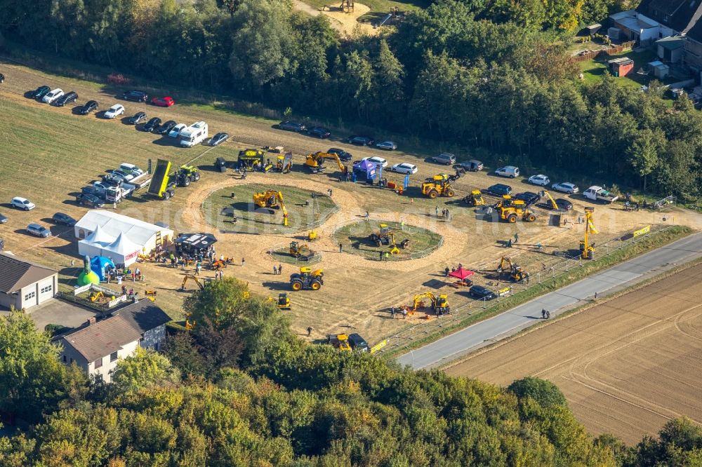 Unna from above - Tent construction and assembly at the venue of Ruhrpott Masters 2018 / Baggerwettbewerb in Unna in the state North Rhine-Westphalia, Germany