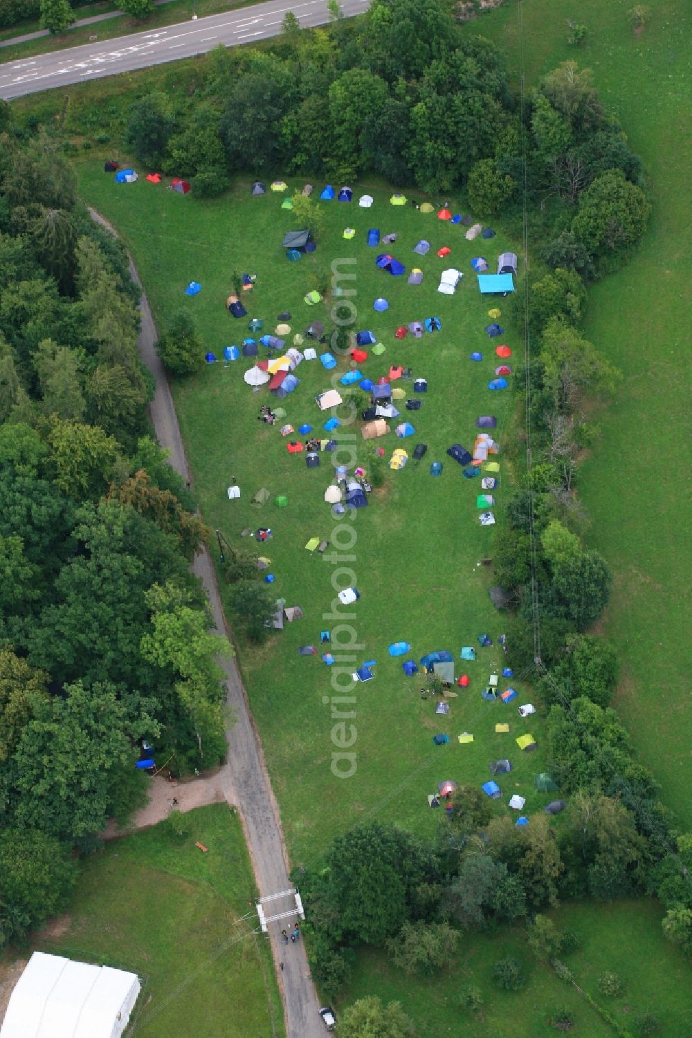 Aerial image Schopfheim - Tents and camping ground at the music- and culture festival Holzrock in Schopfheim in the state Baden-Wurttemberg, Germany