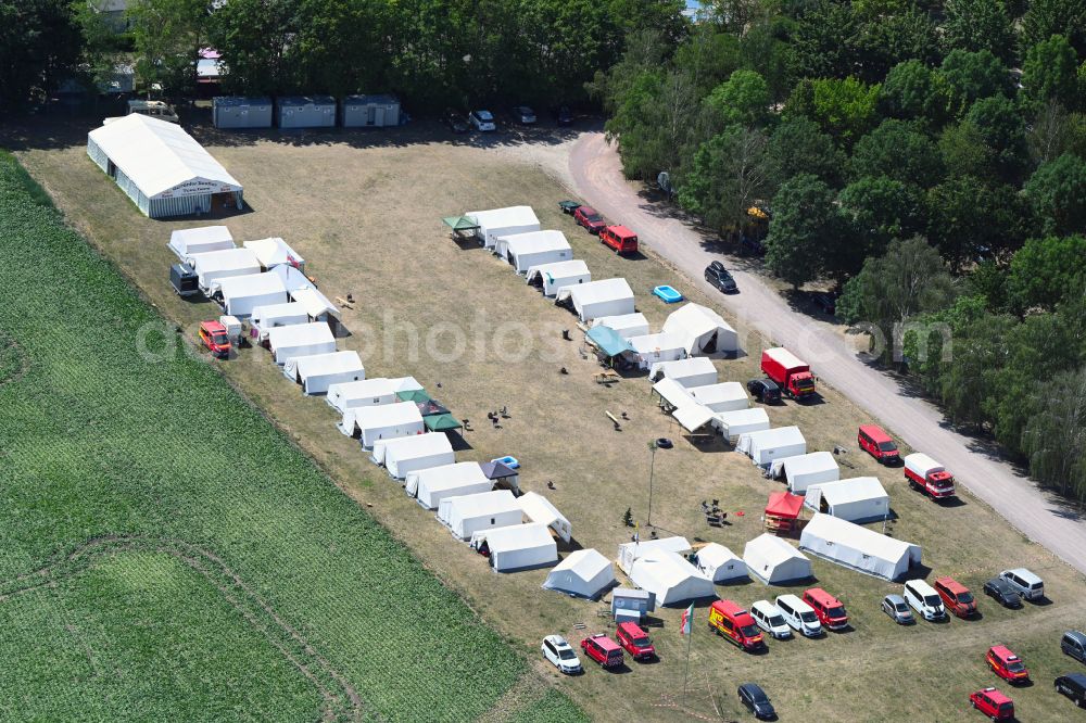 Braunsbedra from the bird's eye view: Camping with caravans and tents in Braunsbedra in the state Saxony-Anhalt, Germany