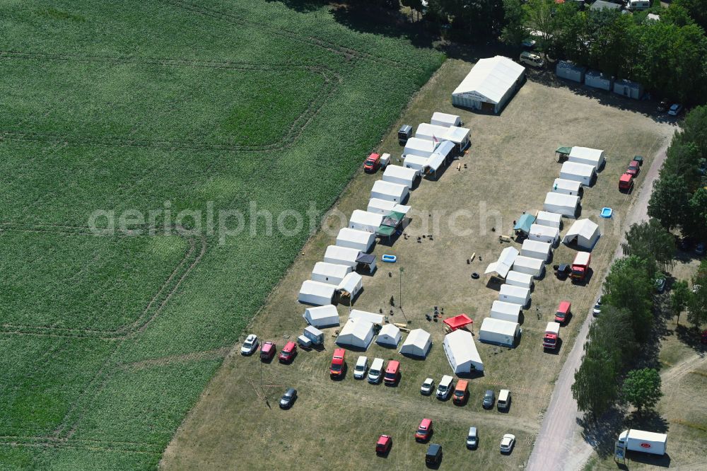 Aerial image Braunsbedra - Camping with caravans and tents in Braunsbedra in the state Saxony-Anhalt, Germany