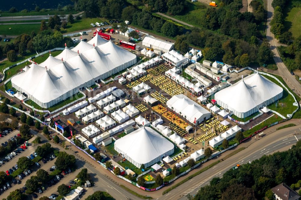 Bochum from above - Tent Festival Ruhr 2014 on Kemnader Reservoir in Bochum in North Rhine-Westphalia