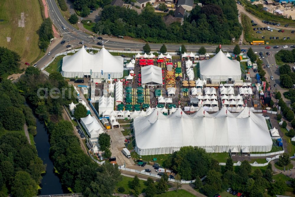 Bochum from above - Tent Festival Ruhr 2015 on Kemnader Reservoir in the Ruhrgebiet in Bochum in North Rhine-Westphalia