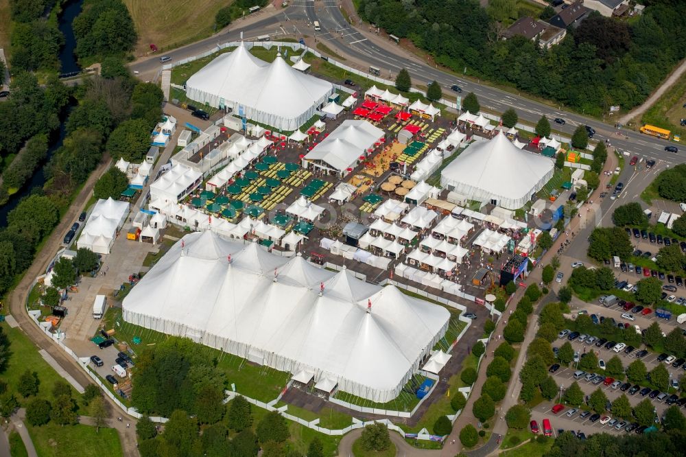 Bochum from the bird's eye view: Tent Festival Ruhr 2015 on Kemnader Reservoir in the Ruhrgebiet in Bochum in North Rhine-Westphalia