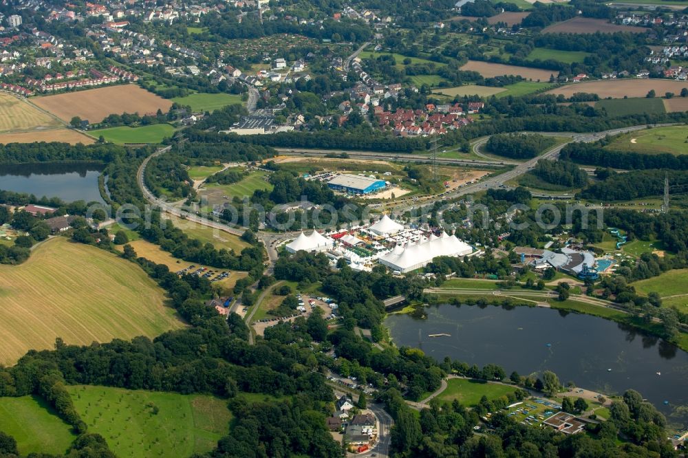 Witten from above - Tent Festival Ruhr 2015 on Kemnader Reservoir in the Ruhrgebiet in Bochum in North Rhine-Westphalia