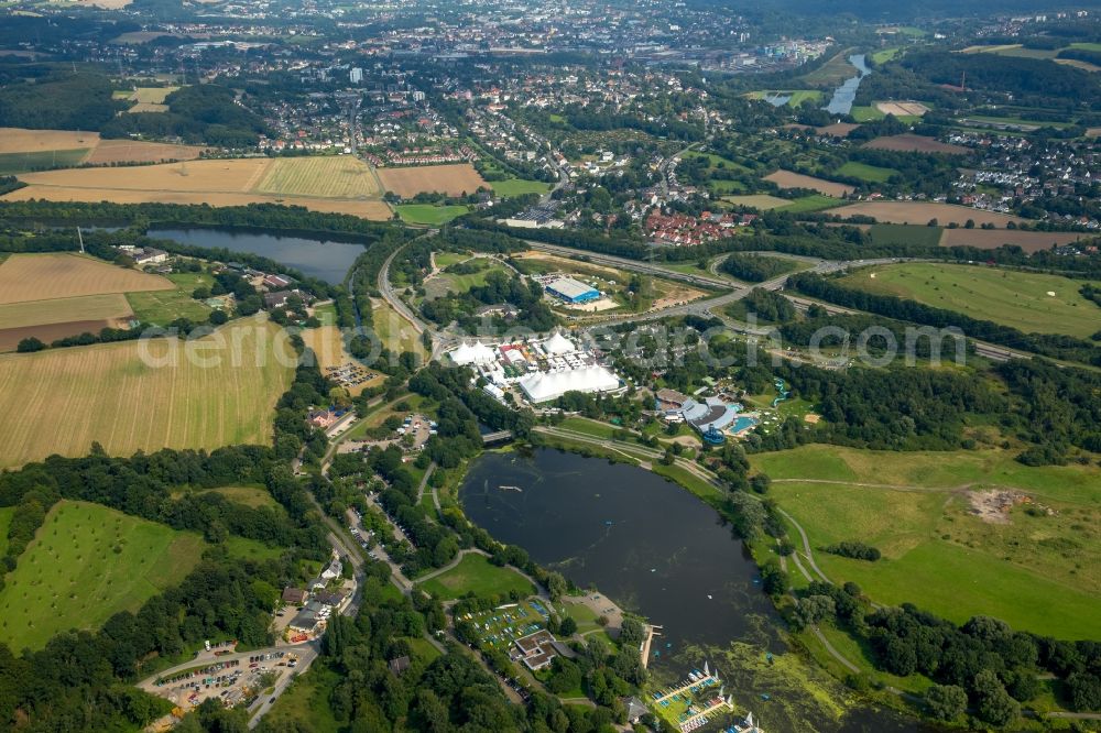 Witten from the bird's eye view: Tent Festival Ruhr 2015 on Kemnader Reservoir in the Ruhrgebiet in Bochum in North Rhine-Westphalia