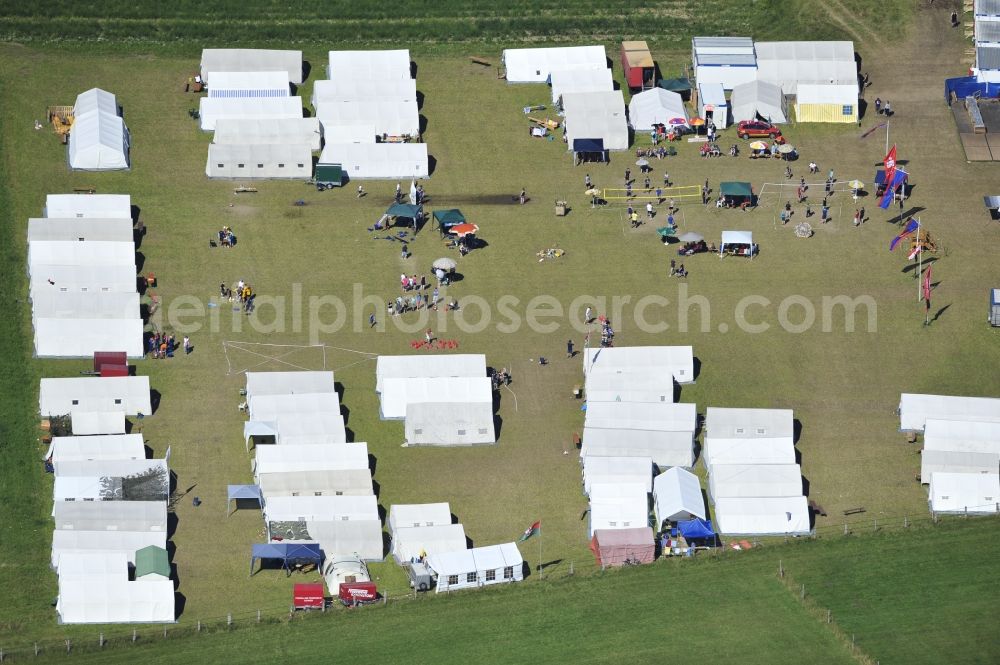 Garlstorf from above - View of the youth fire brigade camp in the district of Harburg in Garlstorf in Lower Saxony. The tent camp was attended by 86 youth fire brigades from the district of Harburg