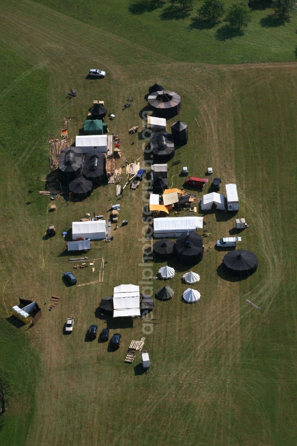 Wehr from above - Tent village on the outskirts of Wehr in Baden-Wuerttemberg. A scout group organized a western tend city 