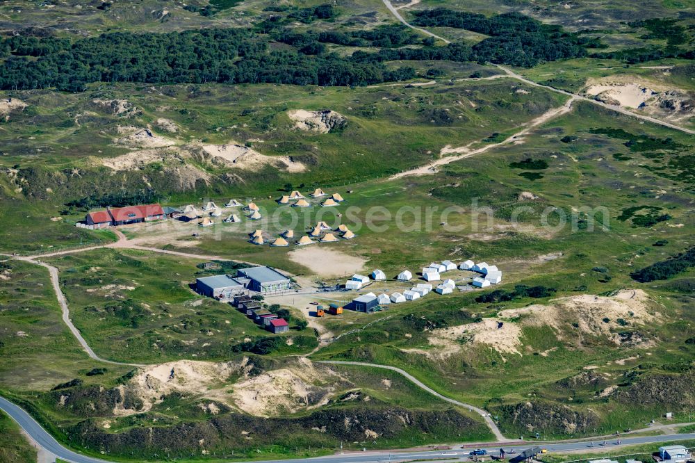 Norderney from above - Campsite of the Norderney youth hostel on Norderney in the state of Lower Saxony, Germany