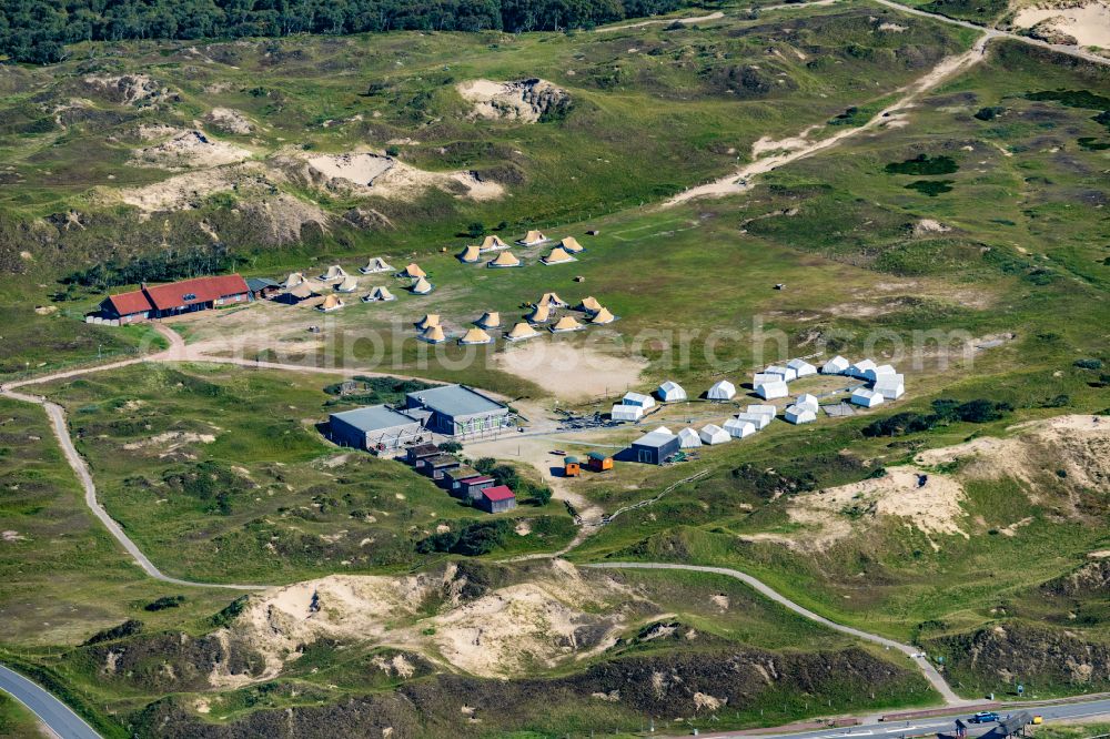 Norderney from the bird's eye view: Campsite of the Norderney youth hostel on Norderney in the state of Lower Saxony, Germany