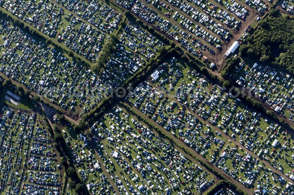 Aerial photograph Wacken - Campground in the Wacken music festival on the event concert area in Wacken in the state Schleswig-Holstein, Germany