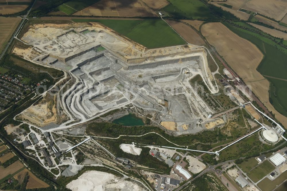 Aerial photograph Bernburg (Saale) - Site and Terrain of overburden surfaces Cement opencast mining Schwenk in Bernburg (Saale) in the state Saxony-Anhalt, Germany