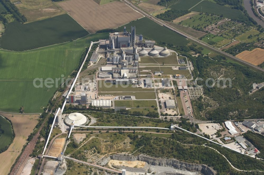 Bernburg (Saale) from the bird's eye view: Site and Terrain of overburden surfaces Cement opencast mining Schwenk in Bernburg (Saale) in the state Saxony-Anhalt, Germany