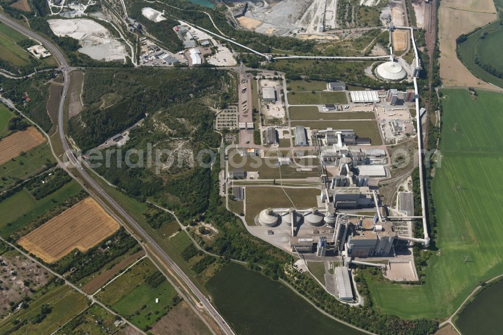 Aerial image Bernburg (Saale) - Site and Terrain of overburden surfaces Cement opencast mining Schwenk in Bernburg (Saale) in the state Saxony-Anhalt, Germany