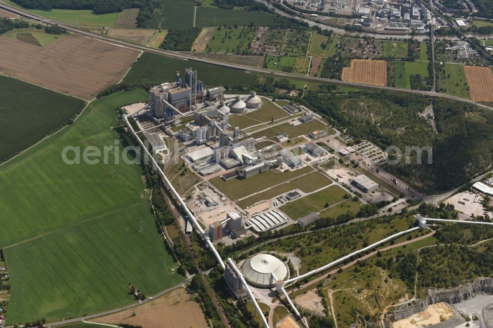 Bernburg (Saale) from above - Site and Terrain of overburden surfaces Cement opencast mining Schwenk in Bernburg (Saale) in the state Saxony-Anhalt, Germany