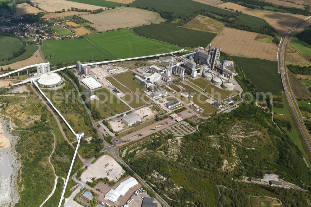 Bernburg (Saale) from the bird's eye view: Site and Terrain of overburden surfaces Cement opencast mining Schwenk in Bernburg (Saale) in the state Saxony-Anhalt, Germany