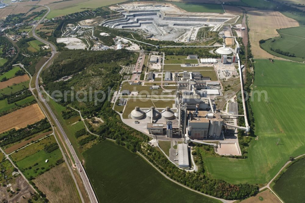 Aerial photograph Bernburg (Saale) - Site and Terrain of overburden surfaces Cement opencast mining Schwenk in Bernburg (Saale) in the state Saxony-Anhalt, Germany