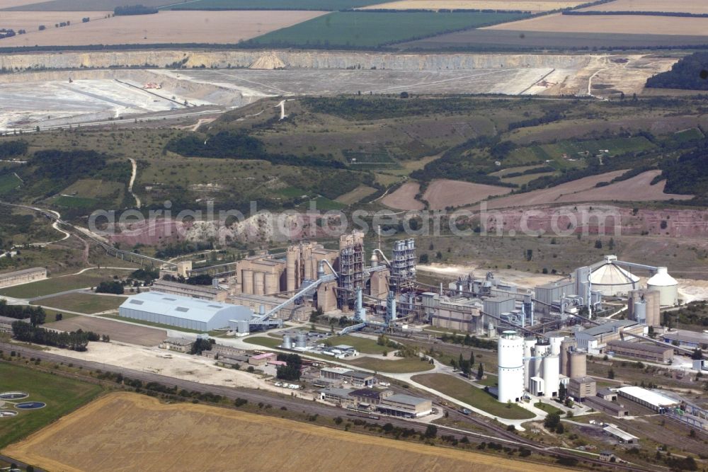 Karsdorf from above - Site and Terrain of overburden surfaces Cement opencast mining of OPTERRA GmbH in Karsdorf in the state Saxony-Anhalt, Germany