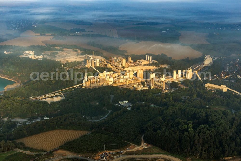 Wülfrath from above - Site and Terrain of overburden surfaces Cement opencast mining in Wuelfrath in the state North Rhine-Westphalia, Germany